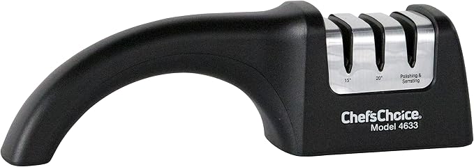 Chef'sChoice Professional Manual Knife Sharpeners AngleSelect for 15- and 20-Degree Straight-Edge and Serrated Knives with Diamond Abrasives Precise Angle Control & Compact Footprint, 2-Stage, Black