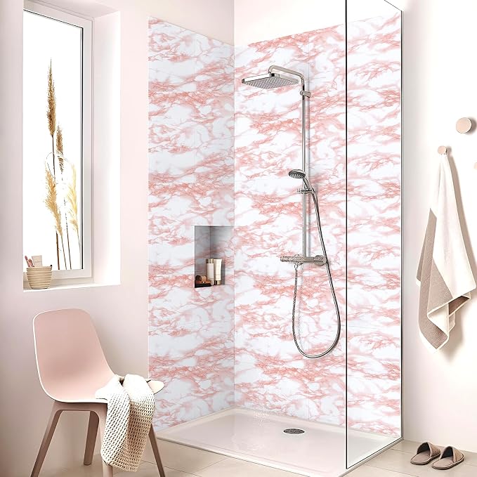 practicalWs White/Pink Marble Contact Paper Granite Peel and Stick Countertops Self-Adhesive Wallpaper Cabinets Drawer Shelf Wall Crafts Wall Paper Decorations 35.4 in x 118 in