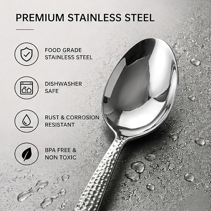 CREATIVECHEF Kunz Plating Spoon 9 Inch, 18/10 Stainless Steel Titanium Coating, Professional Basting & Saucing Spoon for Chef, Food Grade, Silver