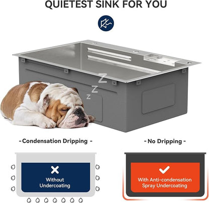 Lordear 33x22 Inch Drop In Kitchen Sink Waterfall Functional T304 16 Gauge 33 Inch Workstation Stainless Steel Single Bowl Kitchen Sinks, 33X22X10 Inch