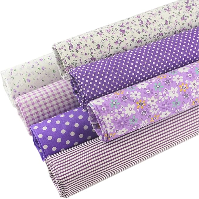 100% Cotton Patchwork Quilting Fabric - 7 Piece Lot (20"X20"), Breathable Fabric for Sewing, DIY Artcraft - Purple Pretty Floral Pattern, Material for Quilting