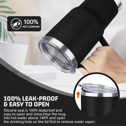 20 oz Tumbler with Handle Stainless Steel Insulated Coffee Mug Tumbler with Lid and Straw Double Wall Vacuum Insulated Coffee Mug Leak Proof Travel Mug Tumbler for Hot and Cold Drink (Black,1pack)