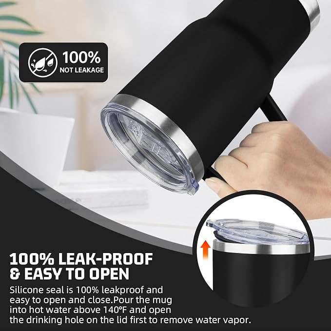 20 oz Tumbler with Handle Stainless Steel Insulated Coffee Tumbler with Lid and Straw Double Wall Vacuum Insulated Coffee Mug Leak Proof Travel Mug Tumbler for Hot and Cold Drink (Black,6pack)