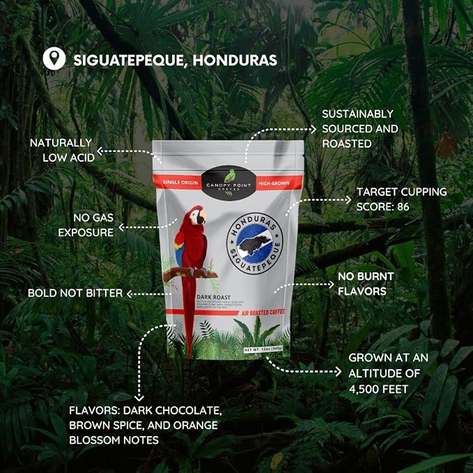 Canopy Point Coffee Honduras Dark Roast | Coarse Ground Coffee for Cold Brew, French Press & Percolator | Arabica specialty small batch roasted to order with smooth strong chocolate notes & aroma