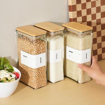 APT 1101 Glass Storage Jars with Bamboo Lid, glass canisters with airtight lids, Clear jars with lids for Spice, Cookie, Candy, Tea, Coffee Bean and Rice (White, 67 oz, Set of 3)