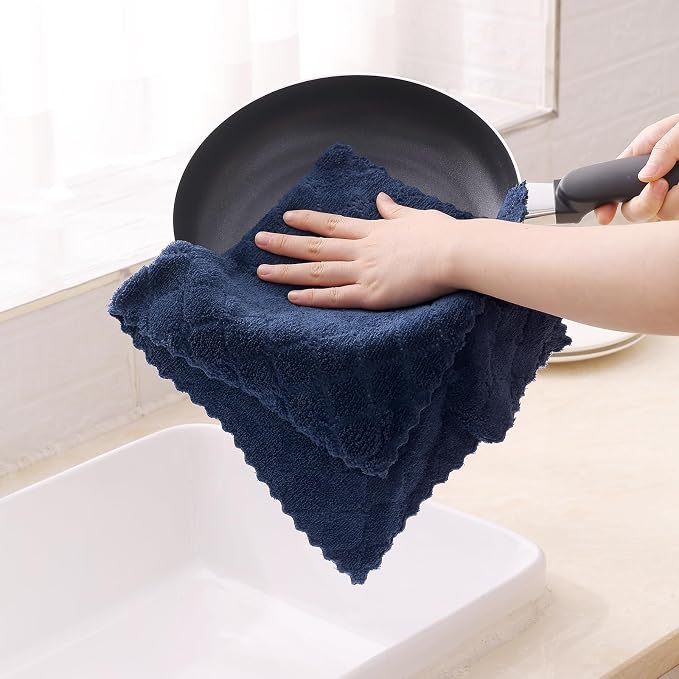 Homaxy 16 Pack Kitchen Cloths Dish Towels (10" x 20", Navy Blue), Super Soft and Absorbent Coral Velvet Dishcloths, Fast Drying No Lint Microfiber Cleaning Cloth
