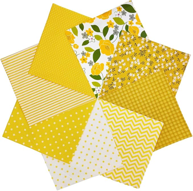 8 pcs/lot Fabric Bundles Top Cotton 19.69" x 19.69" (50cm x 50cm) Quilt, Pre-Cut Squares Sheets for Patchwork Sewing Quilting Crafting, Yellow Floral.