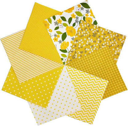 8 pcs/lot Fabric Bundles Top Cotton 19.69" x 19.69" (50cm x 50cm) Quilt, Pre-Cut Squares Sheets for Patchwork Sewing Quilting Crafting, Yellow Floral.