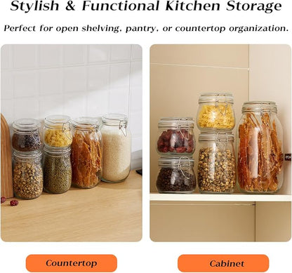 BJONKZ 3 Pack 68 oz Glass Jars with Airtight Lids – Food Storage Containers with Preserving Seal Wire Clip Fatening, Glass Canisters for Kitchen Canning Flour, Cereal, Sugar, Beans (68oz*3)