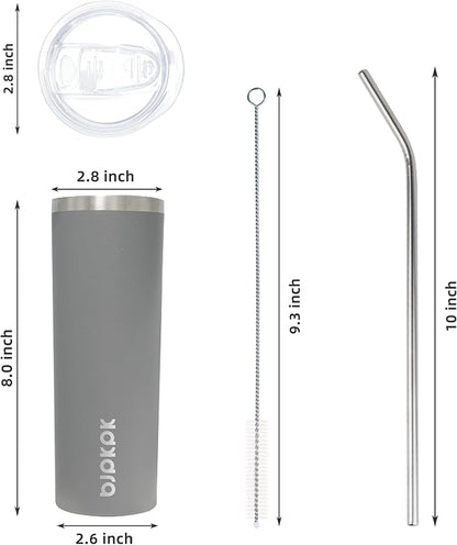 BJPKPK Skinny Tumbler with Lid 20 oz Stainless Steel Slim Vacuum Insulated Tumblers Cup,Gray