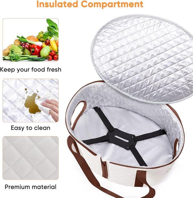 BAGSPRITE Slow Cooker Carrying Case Compatible with 6-8 Quart Crockpot Carrier for Hot Food and Hamlton Beach Slow Cooker Tote with Lid Fastener for Crock-pot Dust Cover Applicances