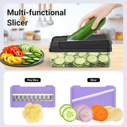 SpaceHacks 15-in-1 Vegetable Chopper, Kitchen Gadgets with 10 Blades, Veggie, Food, Onion Chopper, Cucumber Slicer, Versatile Mandoline, Includes Egg Separator & Finger Guard, Purple
