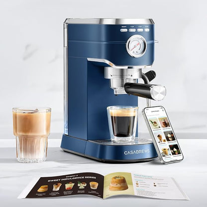 CASABREWS CM5418 Espresso Machine 20 Bar, Compact Espresso Maker with Steam Milk Frother, Stainless Steel Coffee Machine with 34oz Removable Water Tank for Cappuccino Latte, Sapphire Blue