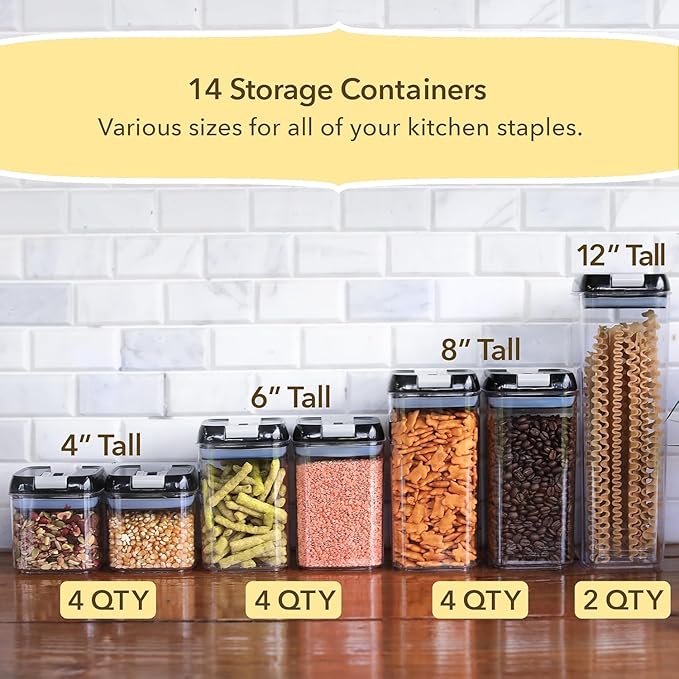Simply Gourmet Airtight Food Storage Containers with Lids – 7 Piece Assorted Size Kitchen Pantry Organization Set, BPA-Free Clear Plastic, Stackable Containers for Cereal, Flour, Sugar, Rice, Snacks