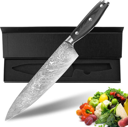 Chef Knife,Super Sharp Professional Kitchen Knife,Ultimate 8 Inch Chef's Knife with Ergonomic Handle, Gift Box for Family & Restaurant (silver)