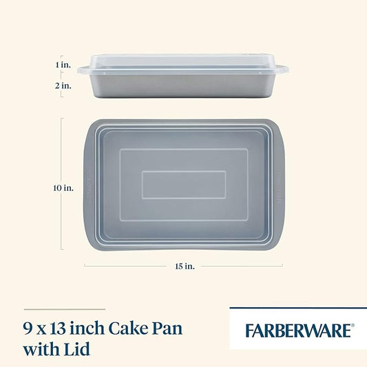 Farberware GOLDEN BAKE Bakeware Nonstick Rectangular Cake Pan with Lid, Kitchen Supplies, 9-Inch x 13-Inch, Gray