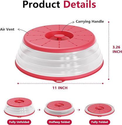 WVM Microwave Splatter Cover Vented for Food with Hook Hole, Splatter Guard & Colander Kitchen Gadget for Food, Meal Prep, Red, M(11"x3.26")-Pack of 1