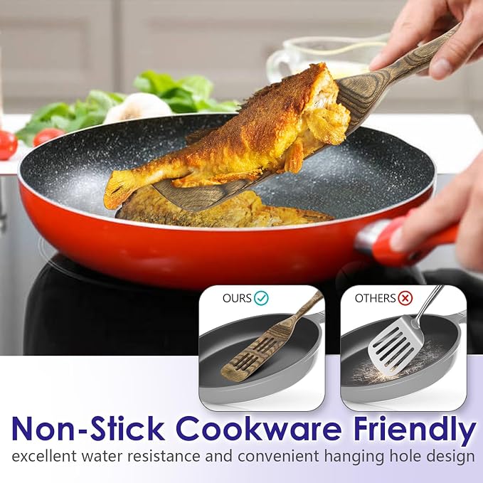 HOWHONG Wooden Spoons for Cooking, Pakkawood Kitchen Utensil Set Granite, Premium Durable Wooden Utensils for Nonstick Cookware, Heat Resistant, Smooth Finish, Comfortable Grip, 6 Piece