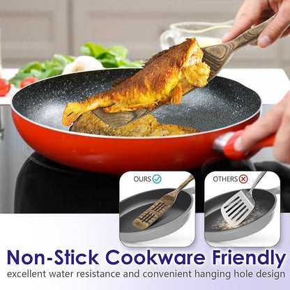 HOWHONG Wooden Spoons for Cooking, Pakkawood Kitchen Utensil Set Granite, Premium Durable Wooden Utensils for Nonstick Cookware, Heat Resistant, Smooth Finish, Comfortable Grip, 6 Piece