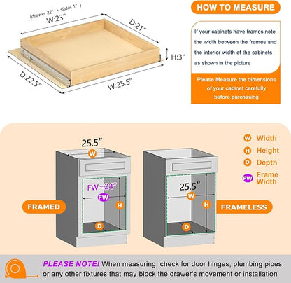 Pull Out Cabinet Organizer, 23" W x 21" D Soft Close Pull Out Drawers for Cabinets with Heavy Duty Slides, Wood Slide Out Drawers for Kitchen Cabinets