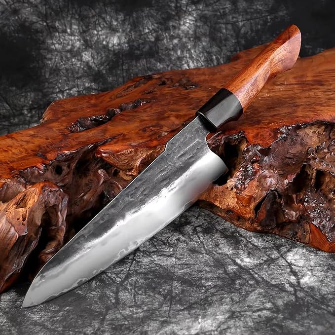 XITUO Hand-Forged Triple-Layered High Carbon Steel Knife – Professional Kitchen Knives with Ebony Sandalwood Handle, Ultra Sharp for Home Chefs (Chef Knife B)