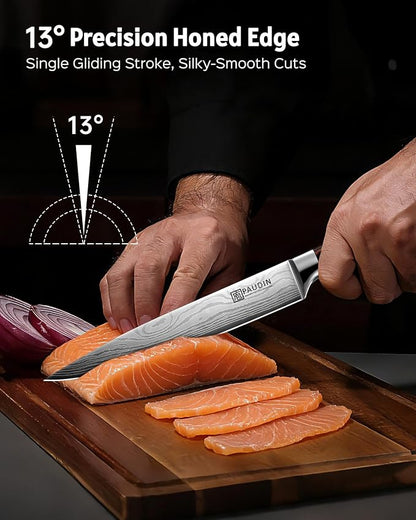 PAUDIN Carving Knife 8 inch, Ultra Sharp Brisket Slicing Knives, Premium Meat Cutting Knives German Stainless Steel, BBQ Knife with Ergonomic Handle, for Slicing Roast, Meats and Vegetables