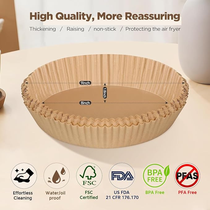 Air Fryer Paper Liners, 100PCS Non-stick Oil Resistant Air Fryer Parchment Paper Liners, 8 Inch Air Fryer Liners Disposable, Round Airfryer Liners for 5-8QT Air fryer, Baking, Roasting Microwave