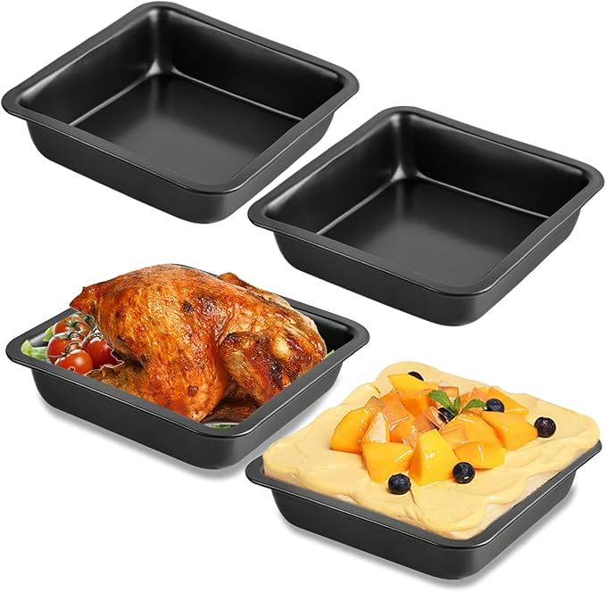 4 Pcs 8x8 Square Baking Pan, Carbon Steel Brownie Pans, Square Cake Pan for Baking Roasting Serving, Nonstick Cake Baking Pan, Square Bakeware for Cakes Lasagna Brownies