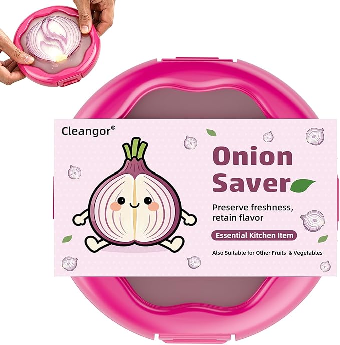 CLEANGOR Onion Saver with Snap-On Lid, Silicone Food Saver, Onion Storage Container Reusable, Vegetable and Fruit Storage Containers, Reusable Kitchen Gadget, Dishwasher Safe (1, Purple)