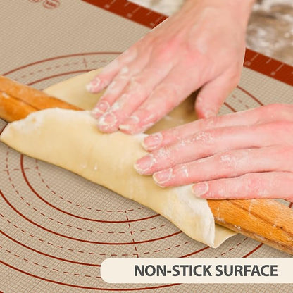 Premium Silicone Baking Mat, 24" x 16" Extra Thick Pastry Rolling & Sourdough Mat with Measurement Guides, Non-Stick Baking Supplies for Making Pizza, Pie, Cookies, and Bread at Home or Bakery