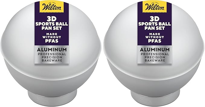 Wilton Aluminum 3D Sports Ball Pan Set, For Baking 6-Inch Spherical Shapes, Made With Natural Anodized Aluminum, Made Without PFAS (Pack of 2)