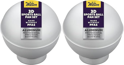 Wilton Aluminum 3D Sports Ball Pan Set, For Baking 6-Inch Spherical Shapes, Made With Natural Anodized Aluminum, Made Without PFAS (Pack of 2)