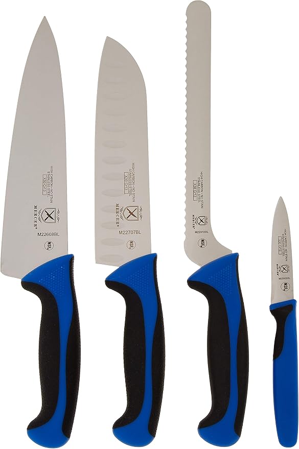 Mercer Culinary Millennia Colors 5-Piece Magnetic Board Set with Blue Handles, Rubberwood