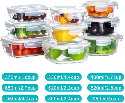 Bayco Glass Storage Containers with Lids, 9 Sets, Meal Prep Airtight Food Storage Containers for Food Storage with Lids - Leak Proof