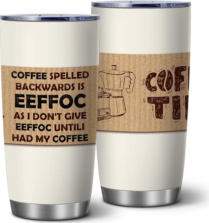 ATHAND Funny Coffee Tumbler,Eeffoc Is Coffee Spelled Backwards,20 Oz Insulated Stainless Steel Tumbler with Lid,Sarcastic Coffee Mugs,Novelty Gifts for Women, Men,1 Pcs
