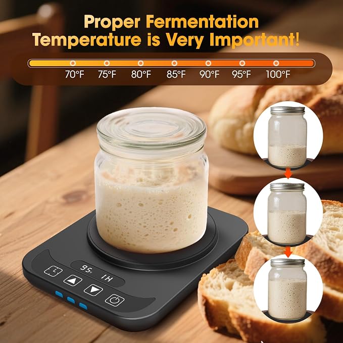 Sourdough Starter Warmer with Temperature Display,Sourdough Warming Mats 100℉ Electric Heating 12 Hours Timing Function Sourdough Heating Mat Bread for Baking Supplies Kitchen Bakers (Black)