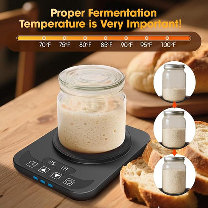 Sourdough Starter Warmer with Temperature Display,Sourdough Warming Mats 100℉ Electric Heating 12 Hours Timing Function Sourdough Heating Mat Bread for Baking Supplies Kitchen Bakers (Black)