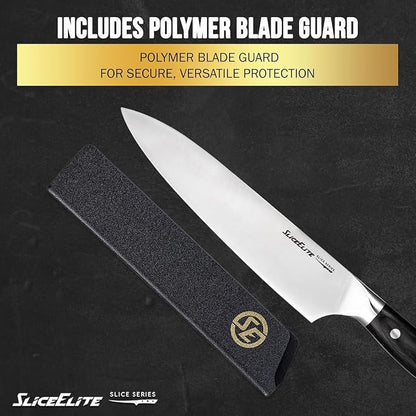 SliceElite Slice Series 8 Inch Chef Knife High Carbon German Steel Blade Pakkawood Handle with Polymer Blade Guard Professional Sharp Kitchen Knife for Meat Cutting Vegetable BBQ Cooking Chopping