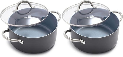 GreenPan Lima Hard Anodized 5QT Stock Pot with Lid, Healthy Ceramic Nonstick, PFOA PFAS-Free Nontoxic Pots and Pans, Oven & Broiler Safe Cookware, Stainless Steel Handles, Grayy (Pack of 2)