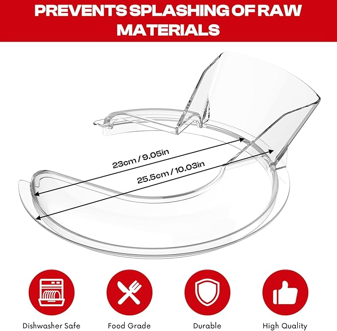 Pouring Shield for KitchenAid Mixer & Splash Guard Attachment - Compatible with 5.5-8QT Bowl-Lift Stand Mixers for KitchenAid