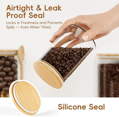 Airtight Glass Food Storage Containers with Lids,5-Pack Pantry Storage Canisters Set,19/26/33/45/68 Ounces Kitchen Jars for Flour,Sugar,Salt,Coffee Beans,Cereal,Spice,Creamer & Overnight Oats