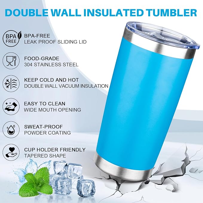 20oz Tumbler with Lid Double Wall Vacuum Insulated Travel Coffee Mug Stainless Steel Thermal Cup Powder Coated Sturdy Coffee Tumbler Bulk for Hot and Cold Beverages (Multicolor-2,6)