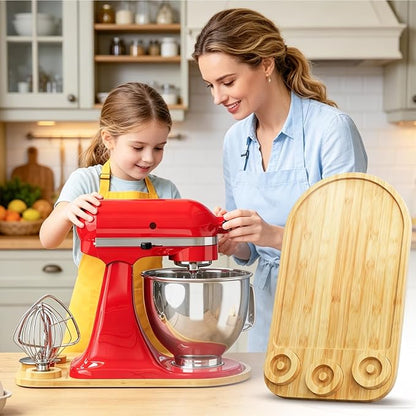 2-in-1 Mixer Sliding Mat with Attachment Storage for KitchenAid Stand Mixer, Bamboo Mixer Slider Pad for KitchenAid 4.5-5 Qt Tilt-Head Mixer, Easy Move & Protect Countertop, Hold 3 Mixer Attachments