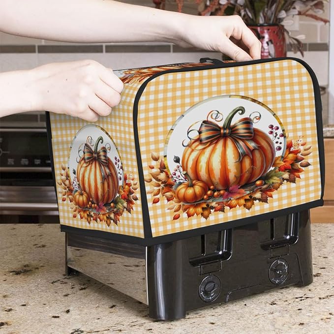2 Slice Pumpkin Orange Autumn Toaster Cover Waterproof Dust Fingerprint Bread Machine Cover Washable Kitchen Appliance Protector For Home Kitchen Bakeware Table Decor Women Gifts