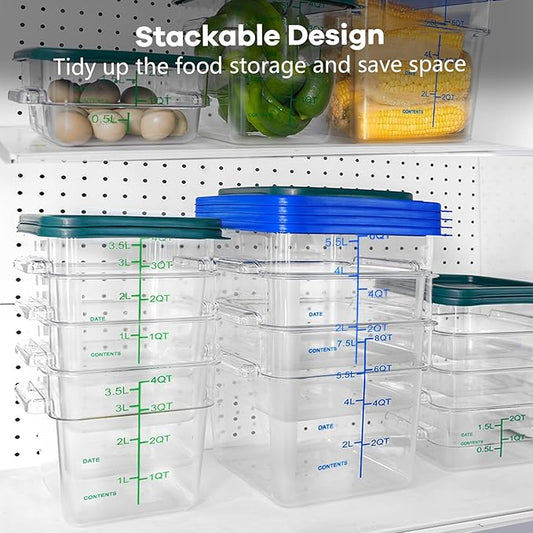 4 Pack Food Storage Containers with Red Lids, 18.0 Qt - Square, Clear, Polycarbonate, for Restaurant Commercial Kitchen and Home party