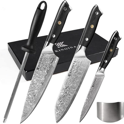 5-Piece Damascus Knife Set - Ultra-Sharp Professional 67-Layer VG10 Core Damascus Chef Knife Set | Includes 8 Inch Chef Knife, Santoku Knife, Kitchen Knife Sharpener, G10 Full Tang Handle
