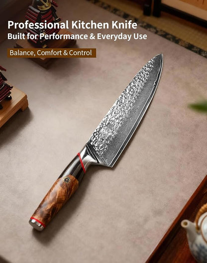 8 Inch Damascus Chef Knife, AUS-10 Steel Core Professional Japanese Kitchen Knife, 67-Layer High Carbon Stainless Steel Sharp Cooking Knife with Ergonomic Handle, Gift Box
