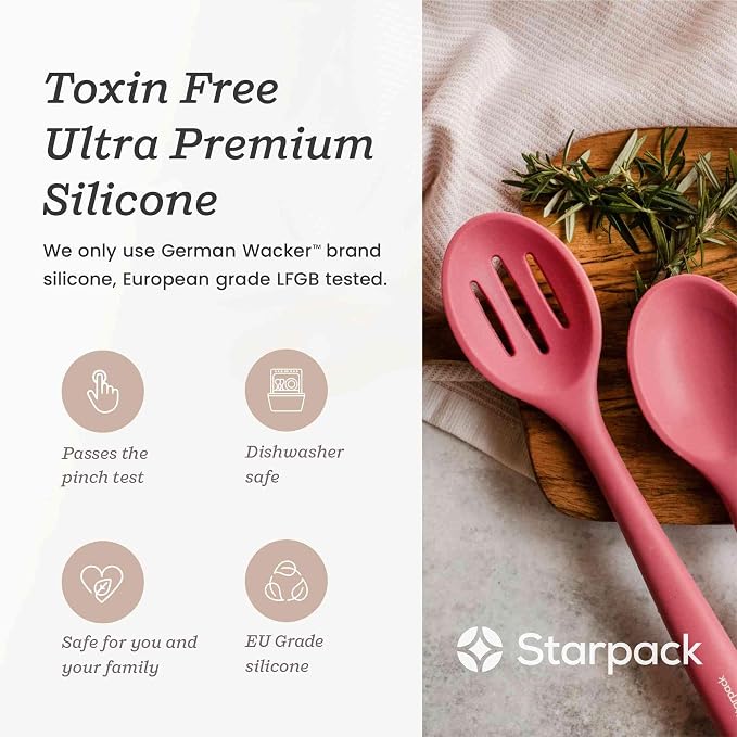 Starpack 'Let it Drain' XL Silicone Slotted Spoon(13.5 Inches) - Large Spoon with Slots for Cooking Heat Resistant to 600°F - Silicone Slotted Serving Spoons, Non Stick Cooking Spoons with Slots