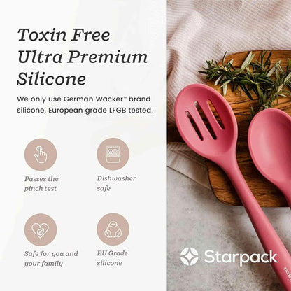 Starpack 'Let it Drain' XL Silicone Slotted Spoon(13.5 Inches) - Large Spoon with Slots for Cooking Heat Resistant to 600°F - Silicone Slotted Serving Spoons, Non Stick Cooking Spoons with Slots