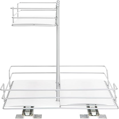 Household Essentials Glidez Steel Pull-Out/Slide-Out Storage Organizer with Plastic Liners for Under Sink or Wire Shelf Use - 2-Tier Design - Fits Standard Size Cabinet or Shelf, Brushed Silver
